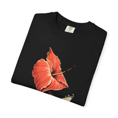 Hibiscus Flight Tee folded front print detail