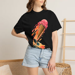 Ice Cream Comet Tee worn Printify context view on a Black Comfort Colors 1717 tee