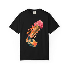 Ice Cream Comet Tee large front print on a Black Comfort Colors 1717 tee