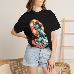 Pool Portal Tee worn Printify context view on a Black Comfort Colors 1717 tee
