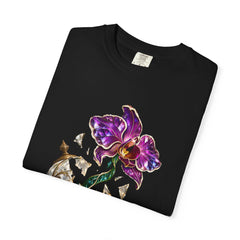 Orchid Escape Tee folded front print detail