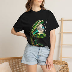 Pearl Trap Tee worn Printify context view on a Black Comfort Colors 1717 tee