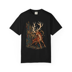 Stag Unlocked Tee large front print on a Black Comfort Colors 1717 tee