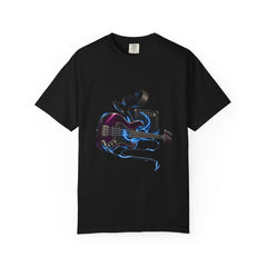 Bass Voltage Tee large front print on a Black Comfort Colors 1717 tee