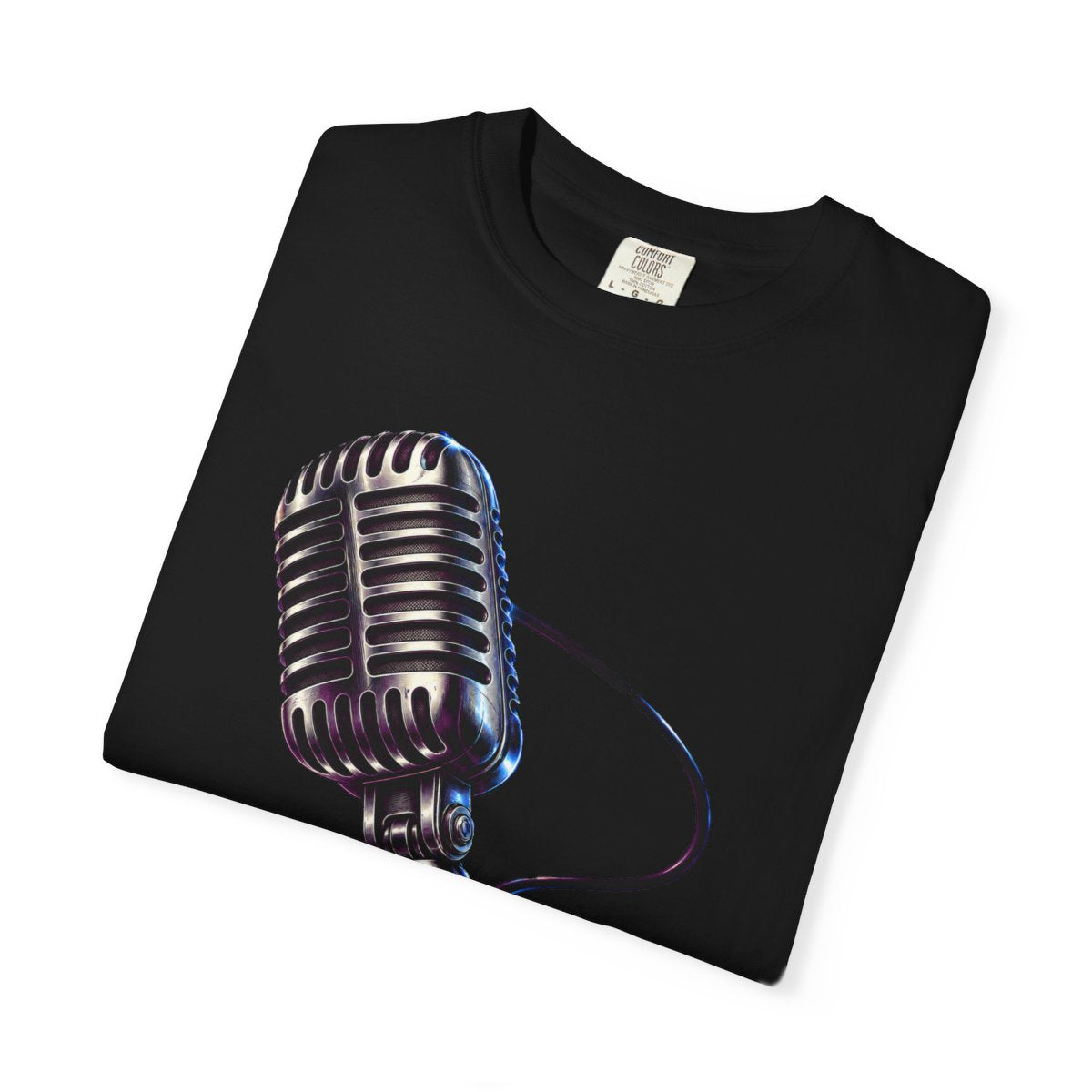Falling Mic Tee folded front print detail