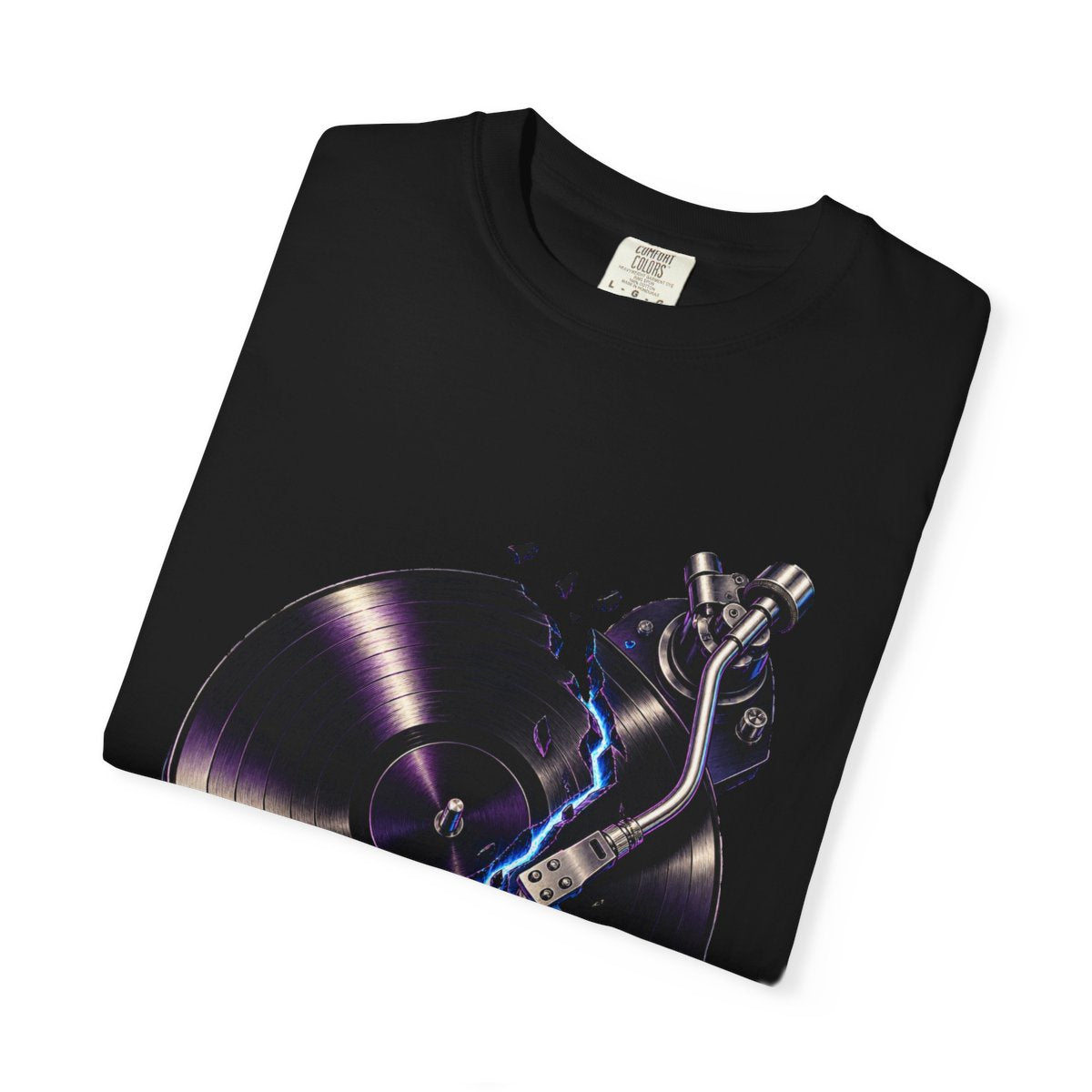Record Split Tee folded front print detail