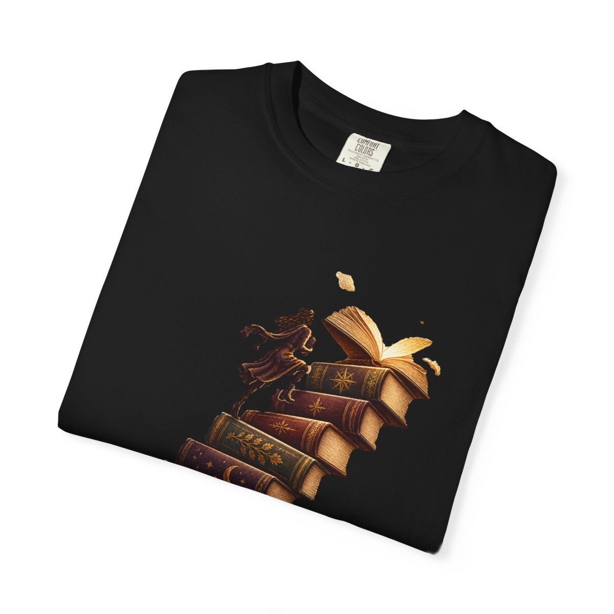 Escape the Stacks Tee folded front print detail