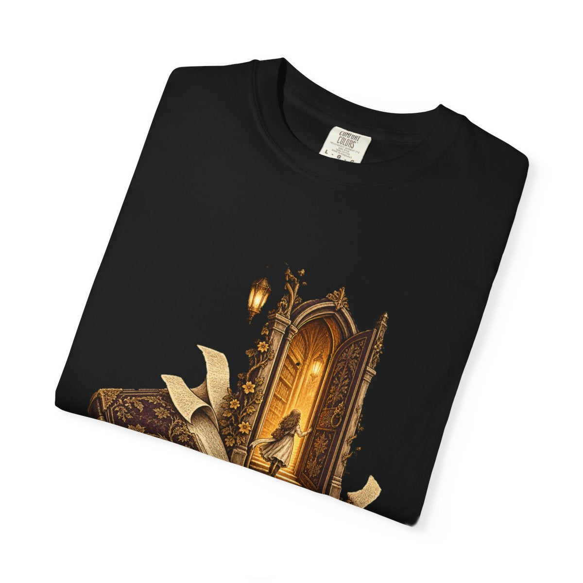 The Book Door Tee folded front print detail