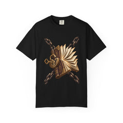 The Unlocked Book Tee large front print on a Black Comfort Colors 1717 tee