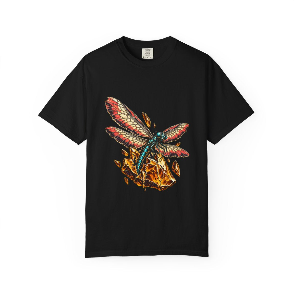 Amber Wing Tee large front print on a Black Comfort Colors 1717 tee