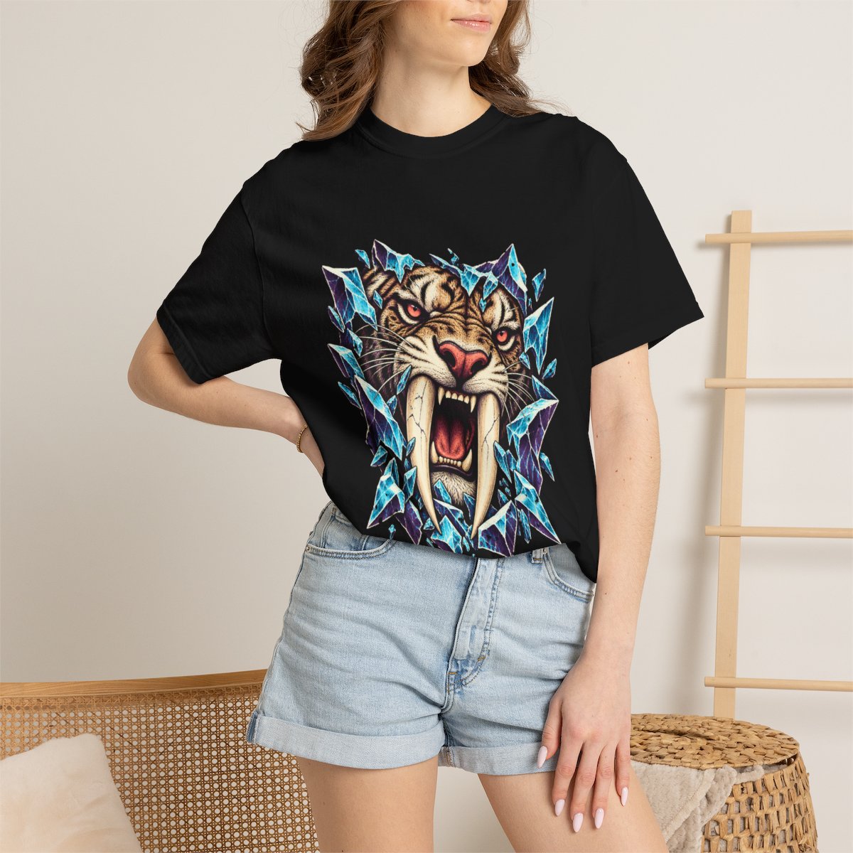 Saber Thaw Tee worn Printify context view on a Black Comfort Colors 1717 tee