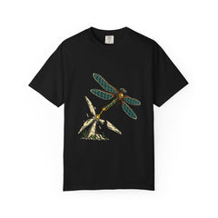 Dragonfly Array Tee large front print on a Black Comfort Colors 1717 tee