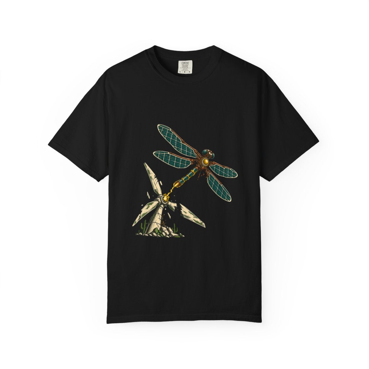 Dragonfly Array Tee large front print on a Black Comfort Colors 1717 tee