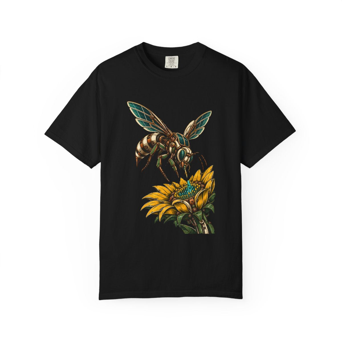 Hornet Harvest Tee large front print on a Black Comfort Colors 1717 tee