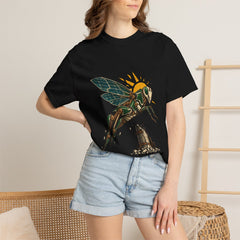 Locust Leap Tee worn Printify context view on a Black Comfort Colors 1717 tee
