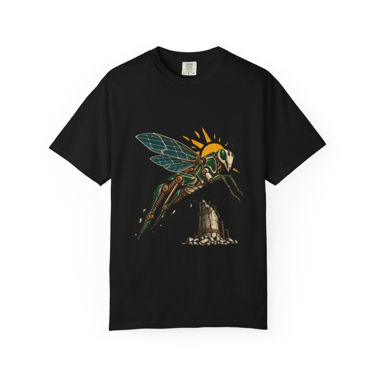 Locust Leap Tee large front print on a Black Comfort Colors 1717 tee