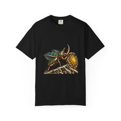 Sunwheel Beetle Tee large front print on a Black Comfort Colors 1717 tee