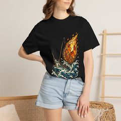 Comet Trawler Tee worn Printify context view on a Black Comfort Colors 1717 tee