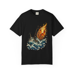 Comet Trawler Tee large front print on a Black Comfort Colors 1717 tee