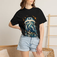 Jellyfish Haven Tee worn Printify context view on a Black Comfort Colors 1717 tee
