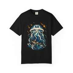 Jellyfish Haven Tee large front print on a Black Comfort Colors 1717 tee