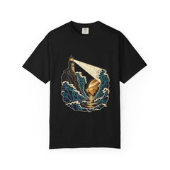 Lighthouse Rift Tee large front print on a Black Comfort Colors 1717 tee