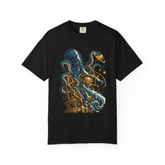 Octopus Orrery Tee large front print on a Black Comfort Colors 1717 tee