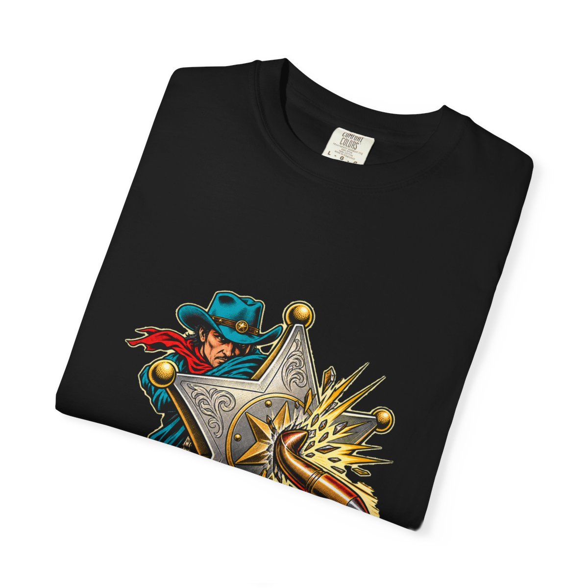 Bulletproof Badge Tee folded front print detail