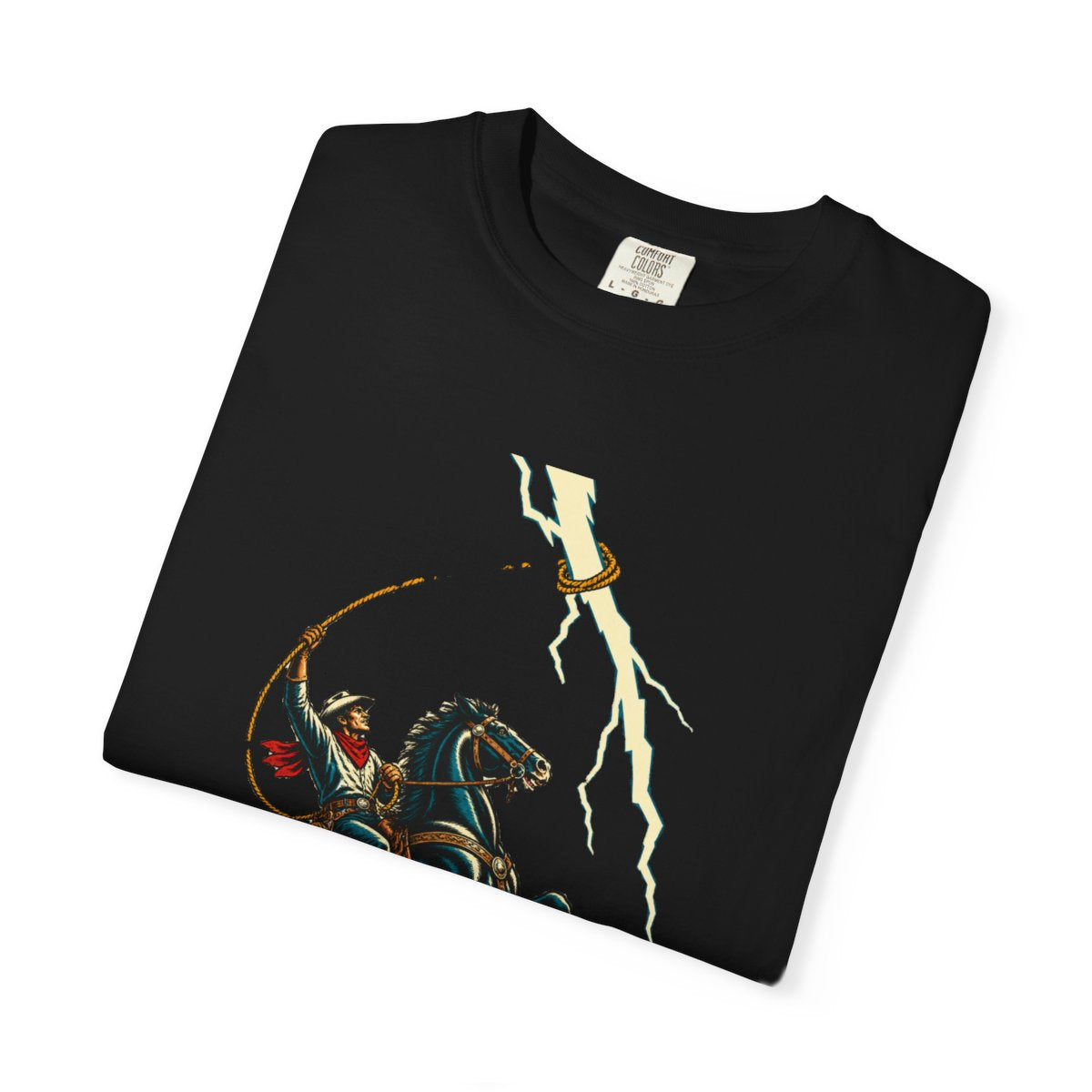 Lasso Lightning Tee folded front print detail