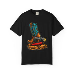 Spur Strike Tee large front print on a Black Comfort Colors 1717 tee