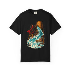 Water Breakout Tee large front print on a Black Comfort Colors 1717 tee