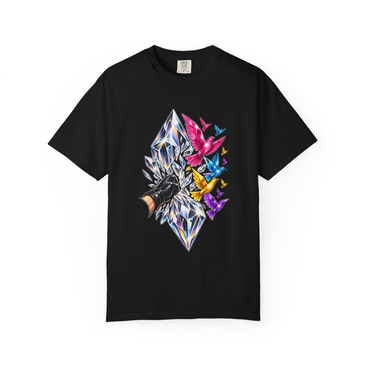Break the Prism Tee large front print on a Black Comfort Colors 1717 tee