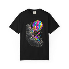 Cloud Crash Tee large front print on a Black Comfort Colors 1717 tee