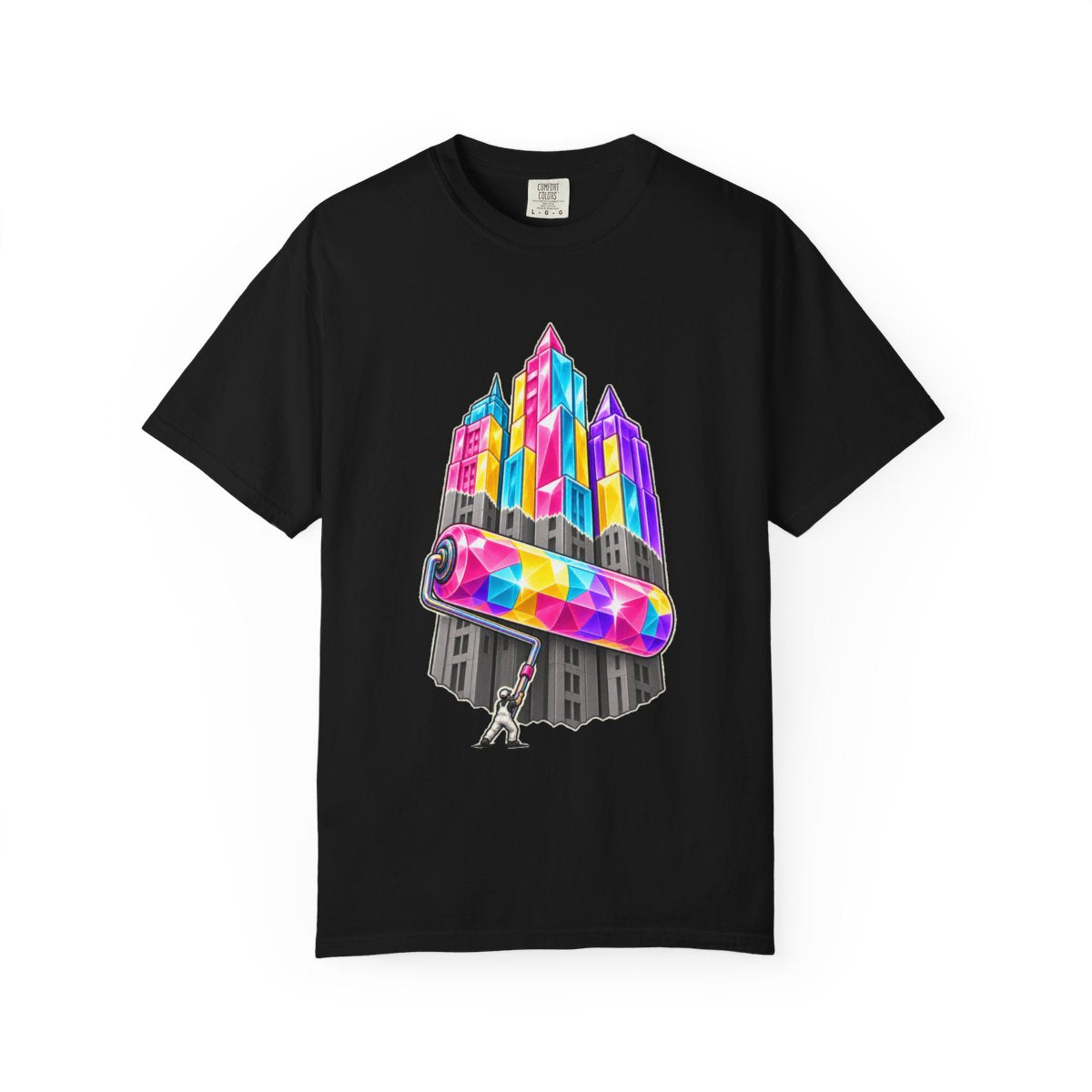 Paint the Town Tee large front print on a Black Comfort Colors 1717 tee