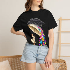 Rain in Color Tee worn Printify context view on a Black Comfort Colors 1717 tee