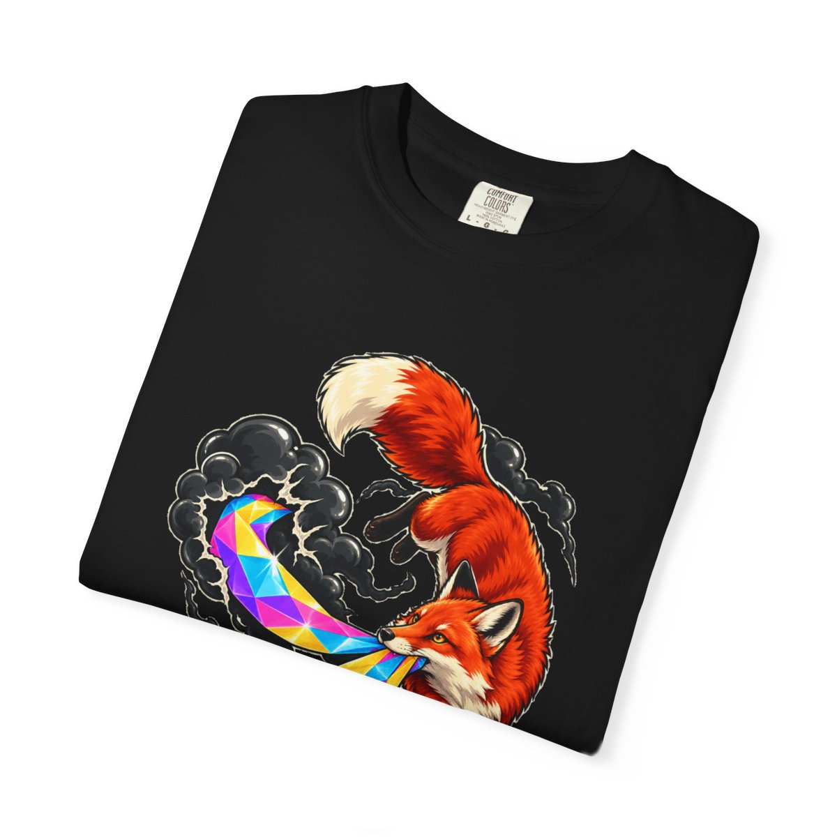 The Rainbow Fox Tee folded front print detail