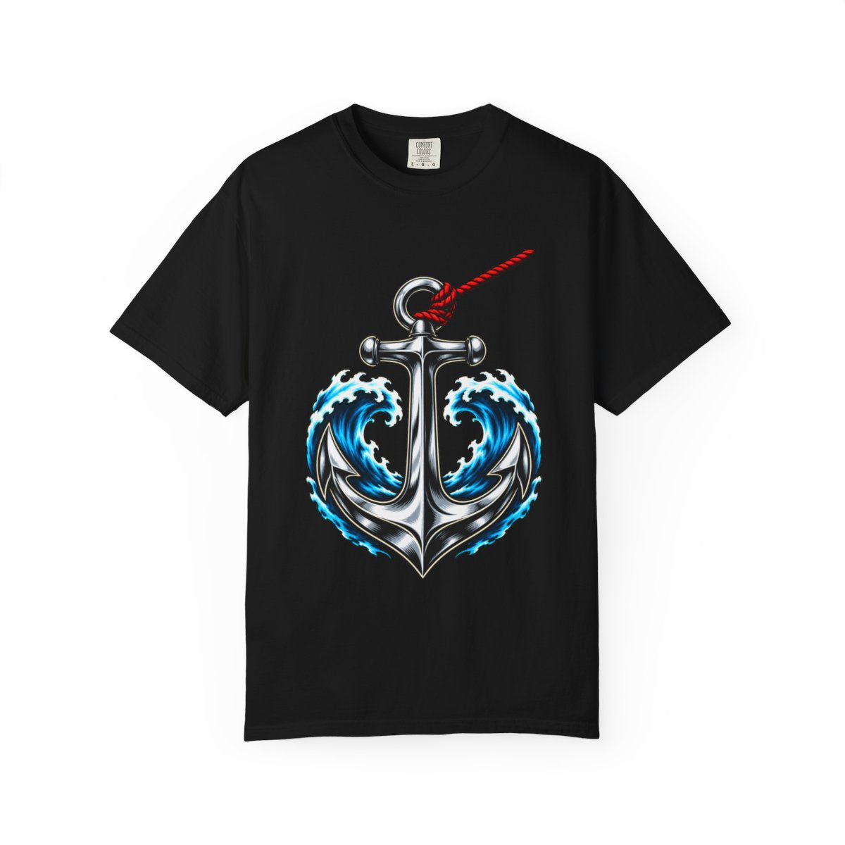 Anchor the Tide Tee large front print on a Black Comfort Colors 1717 tee