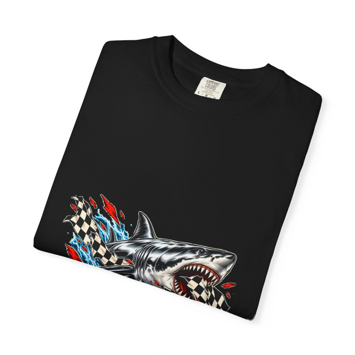 Finish Line Shark Tee folded front print detail