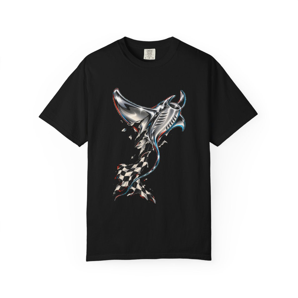 Manta Escape Tee large front print on a Black Comfort Colors 1717 tee