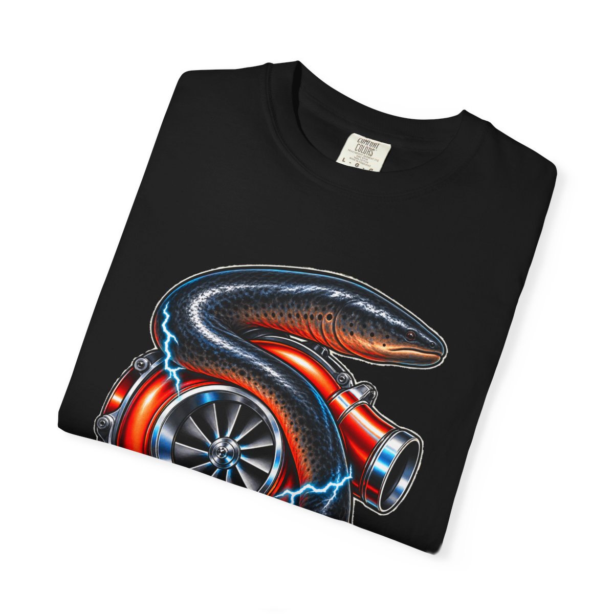 Turbine Eel Tee folded front print detail