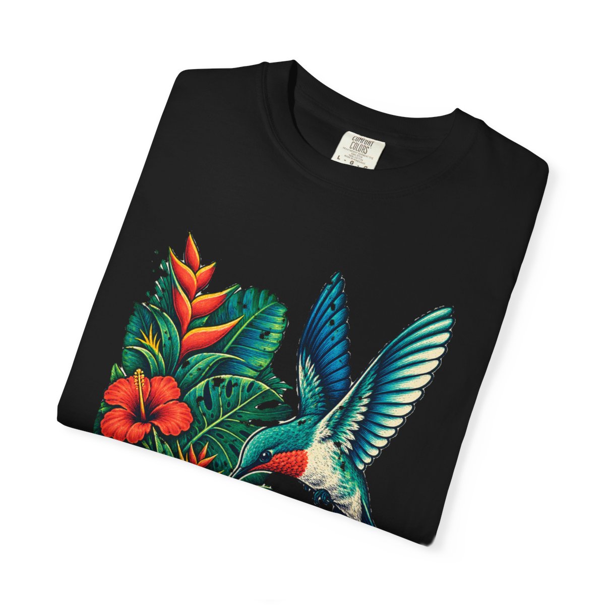 Hummingbird Break-In Tee folded front print detail