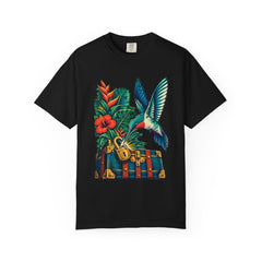 Hummingbird Break-In Tee large front print on a Black Comfort Colors 1717 tee
