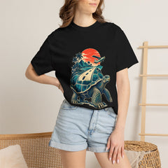 Tortoise Runway Tee worn Printify context view on a Black Comfort Colors 1717 tee