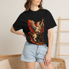 Griffin Uncaged Tee worn Printify context view on a Black Comfort Colors 1717 tee