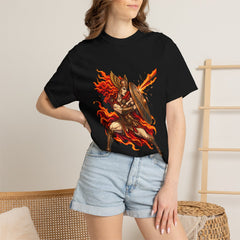 Valkyrie Shield Tee worn Printify context view on a Black Comfort Colors 1717 tee