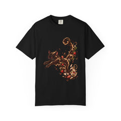 Coffee Cat Tee large front print on a Black Comfort Colors 1717 tee