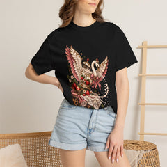Sugar Swan Tee worn Printify context view on a Black Comfort Colors 1717 tee