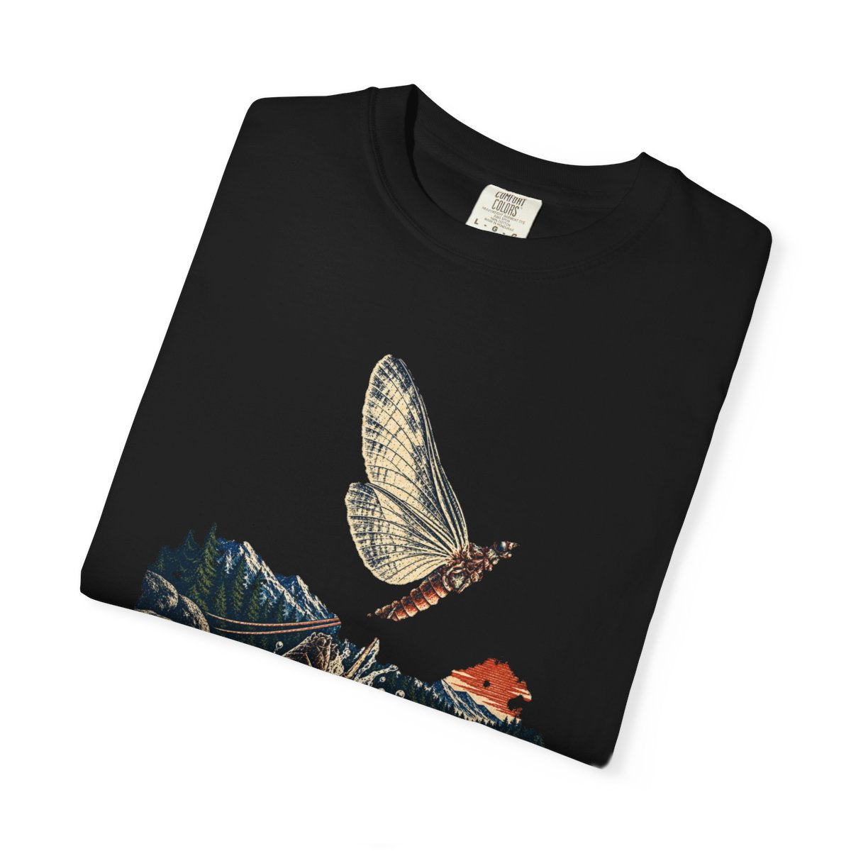 Mayfly Hour Tee folded front print detail