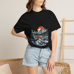 Morning Cast Tee worn Printify context view on a Black Comfort Colors 1717 tee