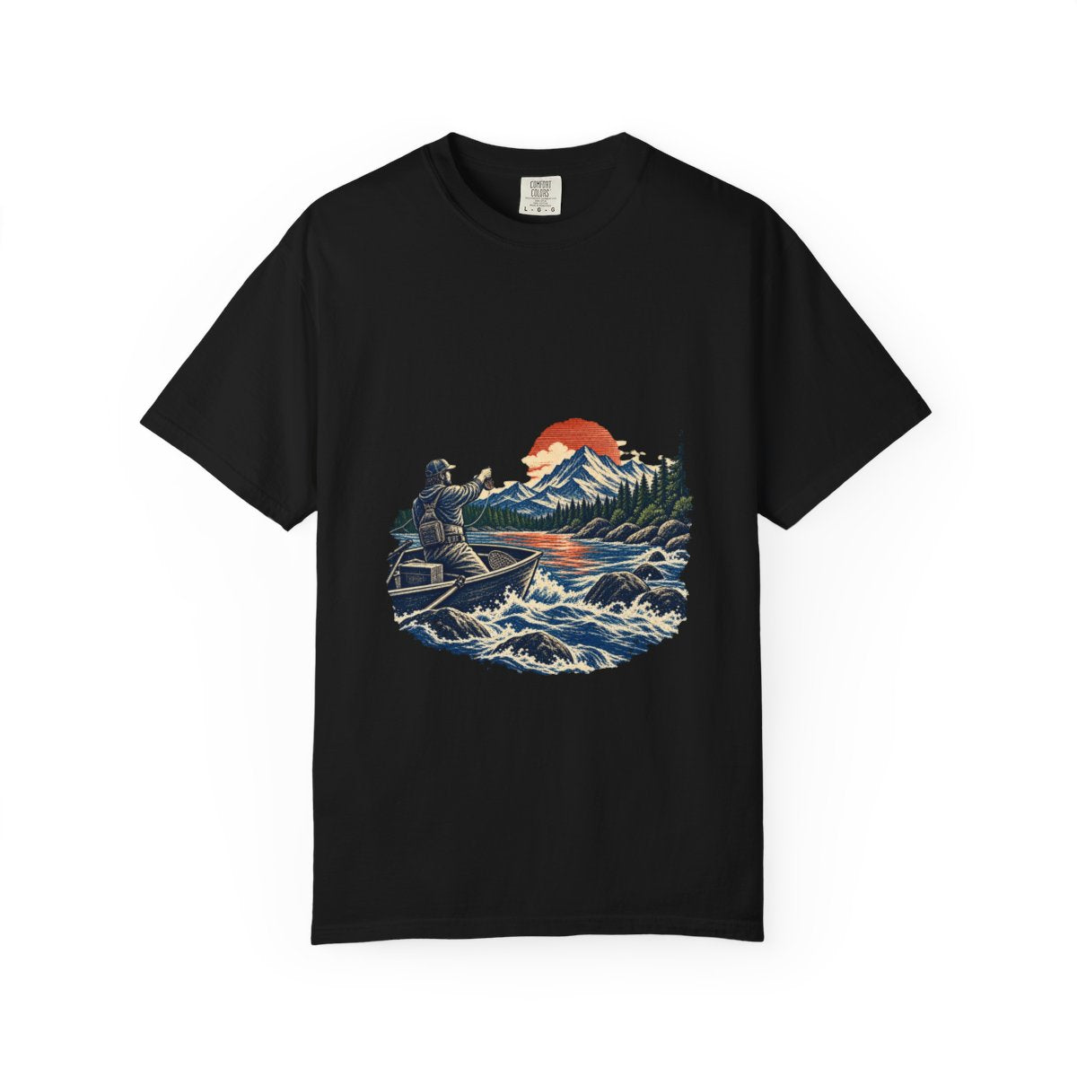 Morning Cast Tee large front print on a Black Comfort Colors 1717 tee